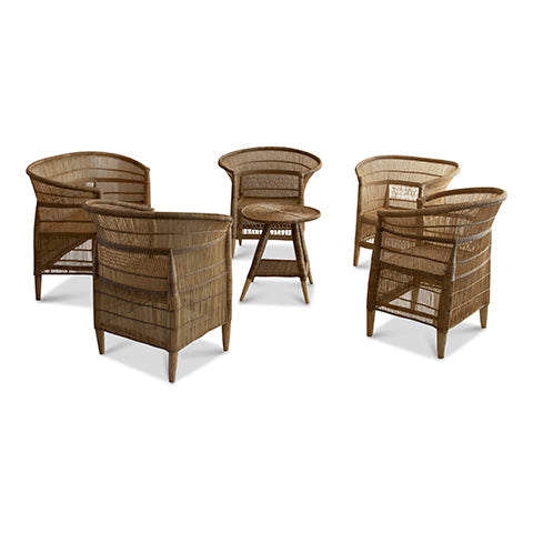 Natural handwoven Malawi cane chairs and table