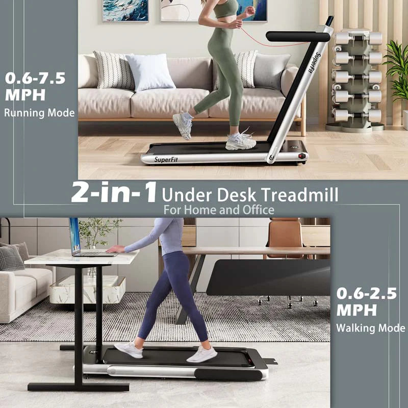 2-in-1 Folding Under Desk Treadmill – 2.25 HP, 0.6–7.5 mph, App, Speaker & Remote