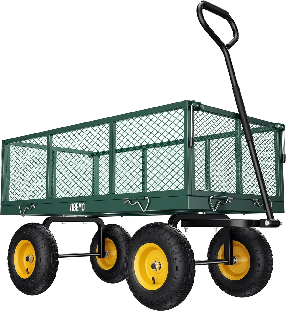 Vibemo 2-in-1 Steel Garden Cart – 1400 lb Heavy-Duty Wagon, Mesh Sides to Flatbed, 13" Pneumatic Tyres