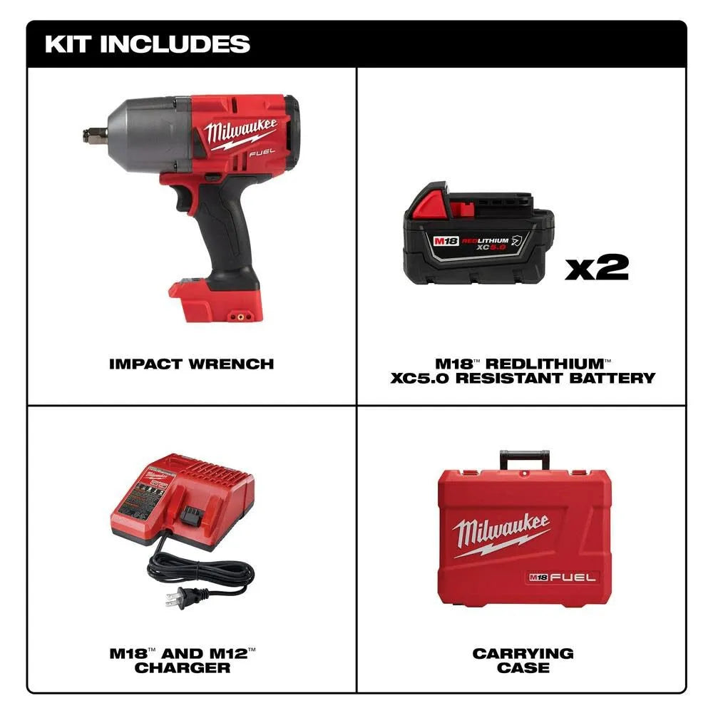 Milwaukee M18 FUEL 1/2 in. High-Torque Impact Wrench Kit 2767-22R, Friction Ring, 2x XC5.0 Batteries