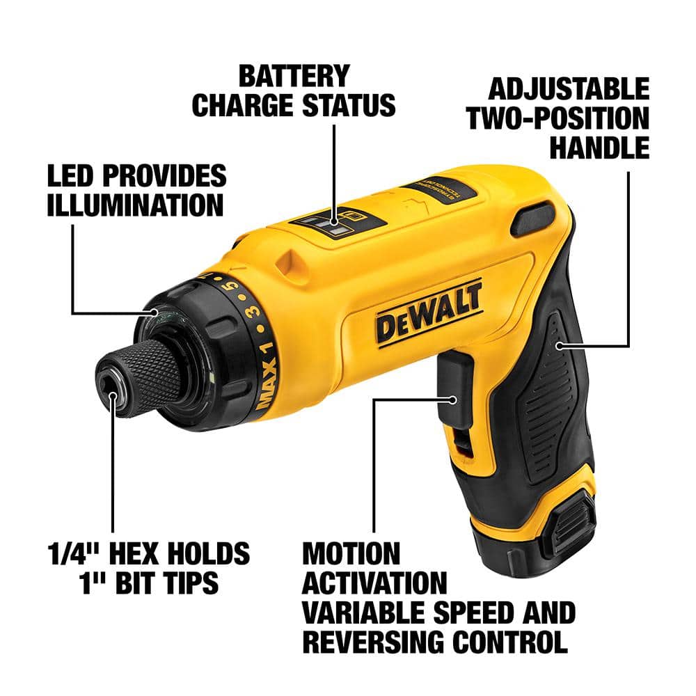 DEWALT 8V MAX Gyroscopic Cordless Screwdriver DCF680N2 – 2 Batteries, Charger & Bag