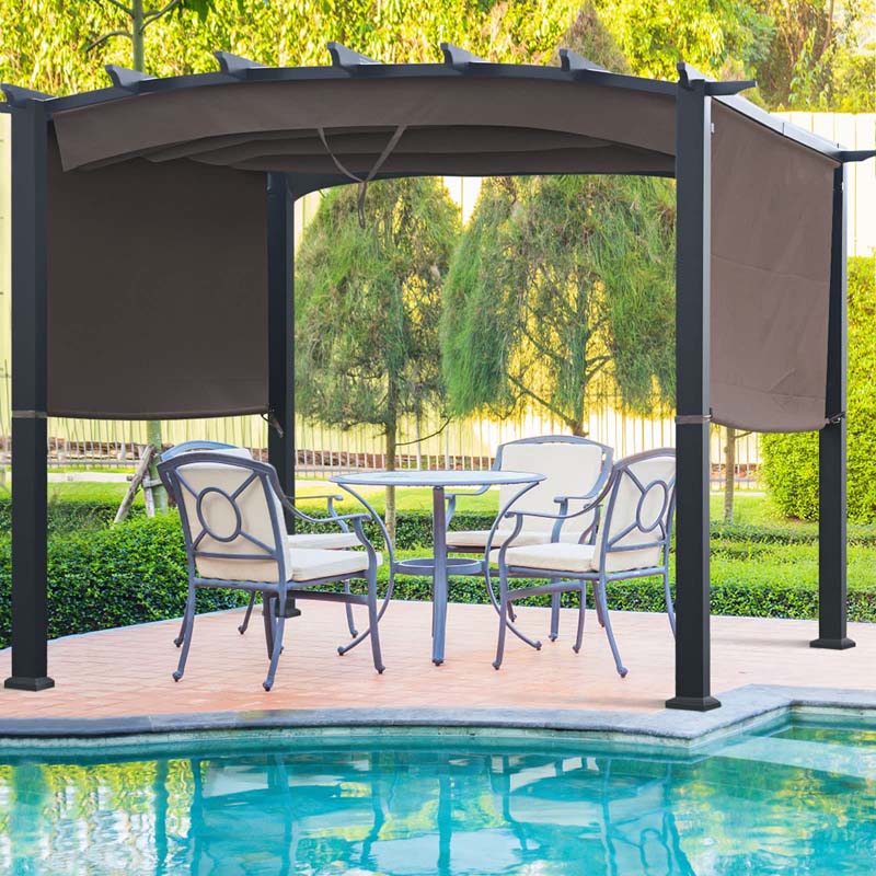 10 x 10 ft Heavy-Duty Steel Pergola with 3 Retractable Canopies – Outdoor Sun Shade for Deck, Garden & Patio