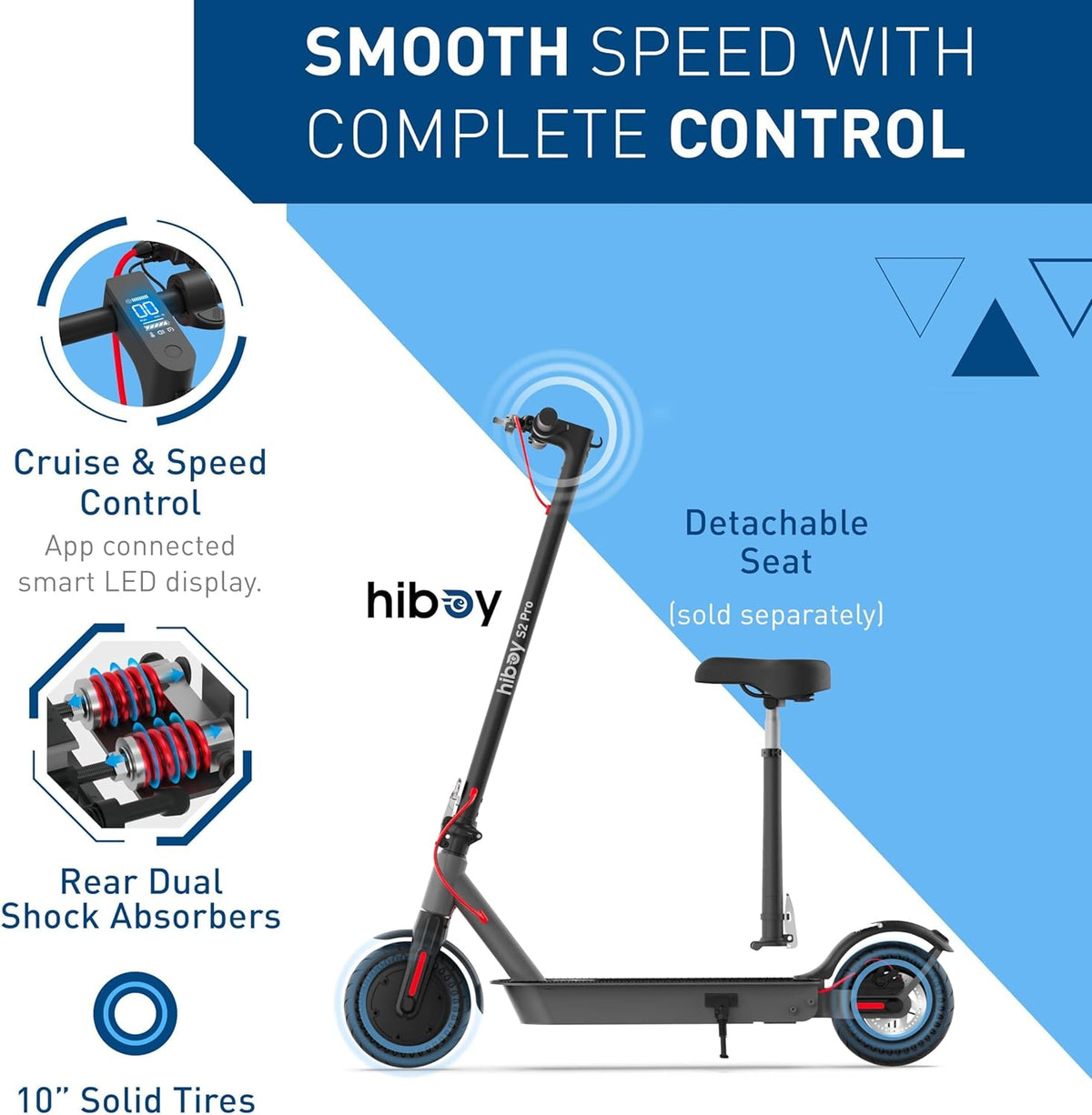Hiboy S2 Pro Folding Electric Scooter for Adults – 500W Motor, 10" Solid Tyres, 25-Mile Range, 19 mph