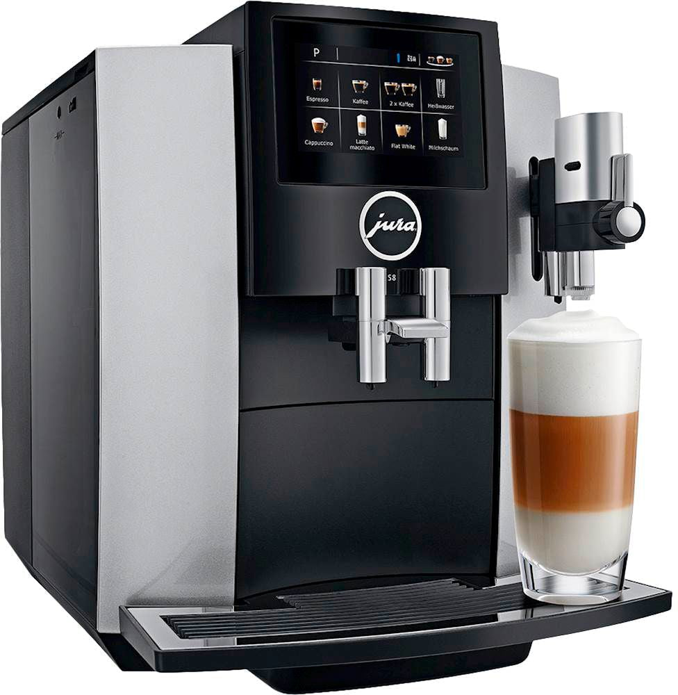 JURA S8 Automatic Espresso Machine – Moonlight Silver, 15 Bars, 4.3 in Touchscreen, Fine Foam Frother