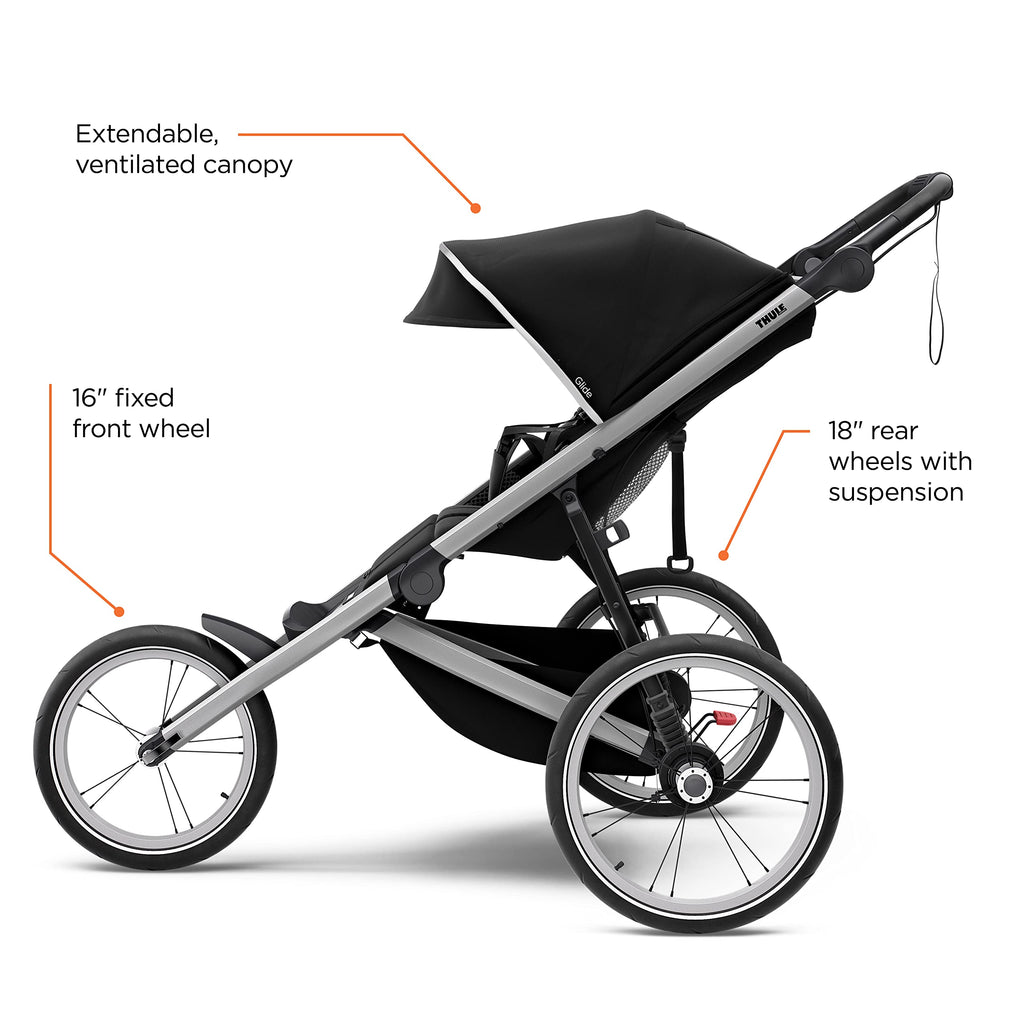 Thule Glide Performance Jogging Stroller – Fixed 16" Front Wheel, Hand Brake, Compact Fold (Black/Blue)