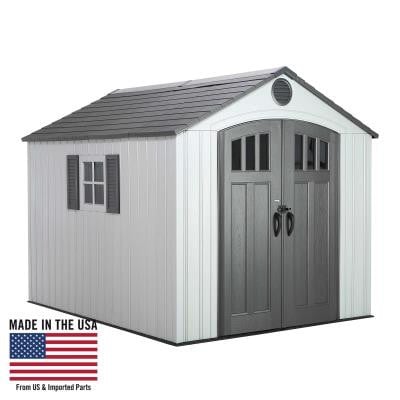 Beige 8x10 ft outdoor resin storage shed with window and double doors