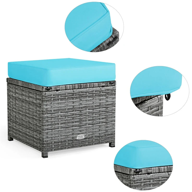 7-Piece PE Rattan Patio Sectional Sofa Set with Dining Table, Ottomans & Cushions, Mix Grey