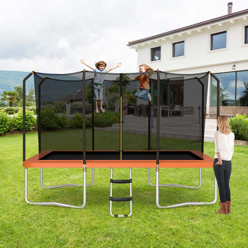 8 x 14 ft Rectangular Trampoline with Safety Enclosure Net & Ladder – ASTM Certified, Blue