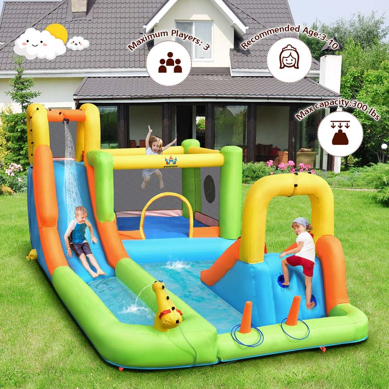 8-in-1 Inflatable Water Slide Park - Bounce House with Dual Slides, Climbing Wall & Splash Pool (Blower Not Included)