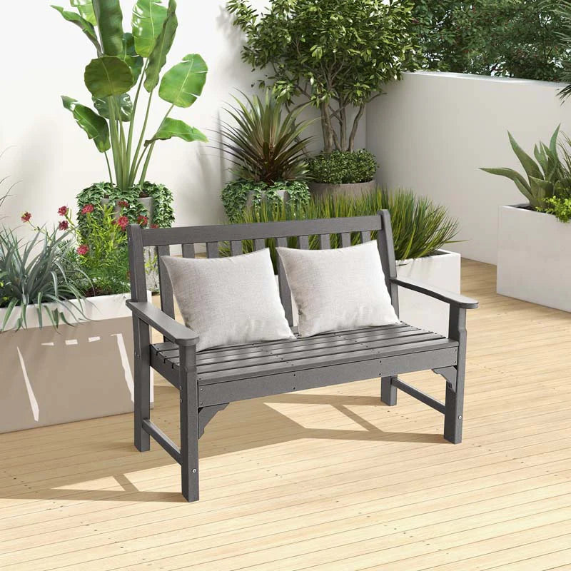 50 in All-Weather HDPE Garden Bench – 2-Person Outdoor Patio Loveseat, 705 lb Capacity (Grey)