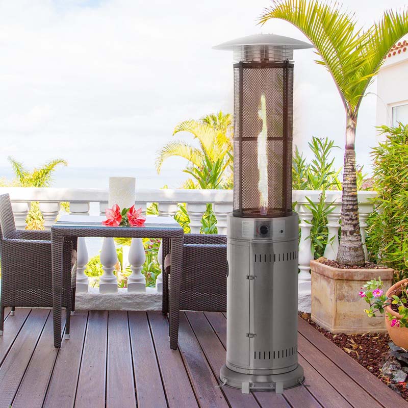 41000 BTU Stainless Steel Patio Heater - Standing Propane Garden Heater with Glass Flame Tube, Wheels & Tilt Shut-Off