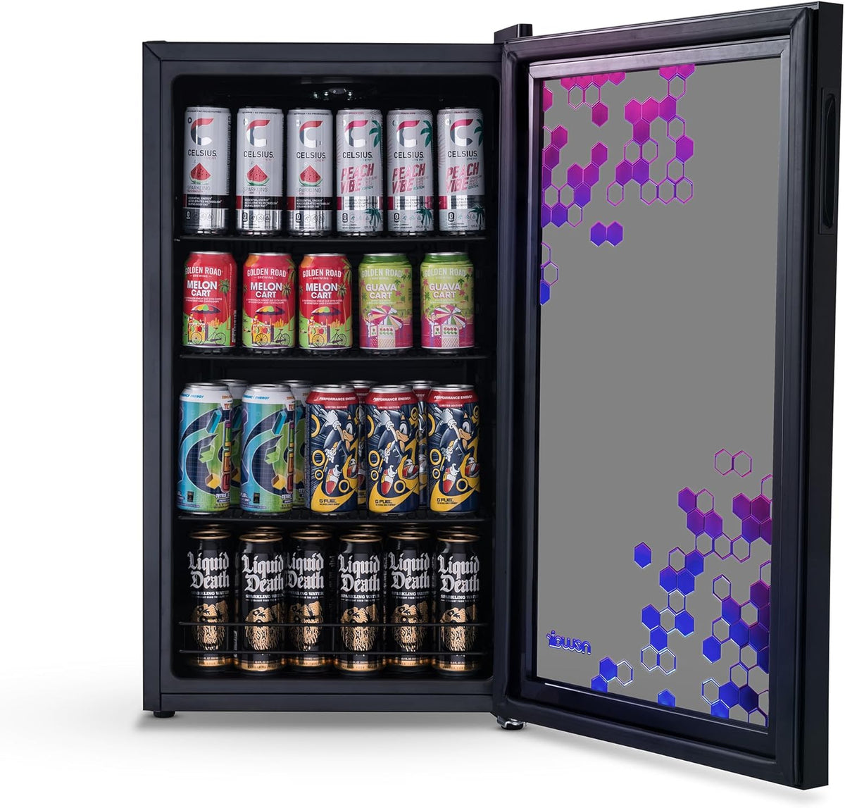NewAir 126 Can Beverage Refrigerator – Freestanding Mini Fridge, Glass Door, LED, 7 Settings
