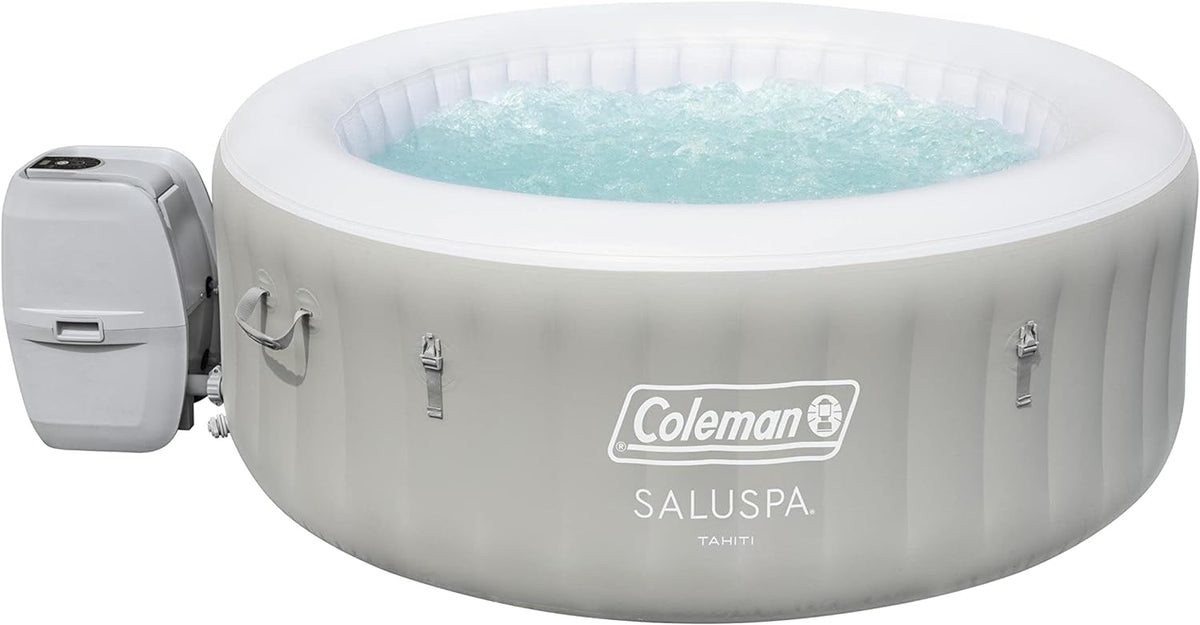 Coleman green and white inflatable round hot tub spa with bubble jets