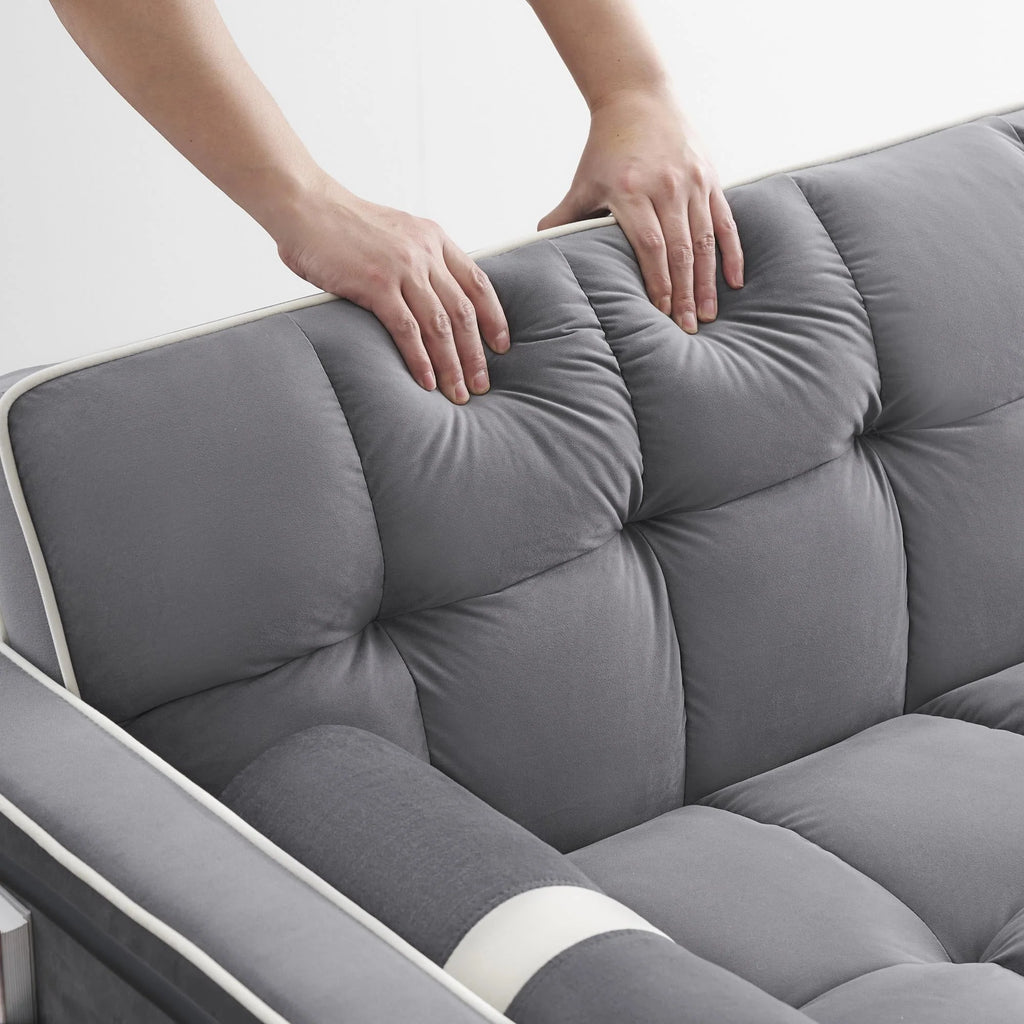 3-in-1 Convertible Sleeper Sofa Bed – 55.5" Tufted Velvet Loveseat Futon with Pull-Out Bed (Grey)