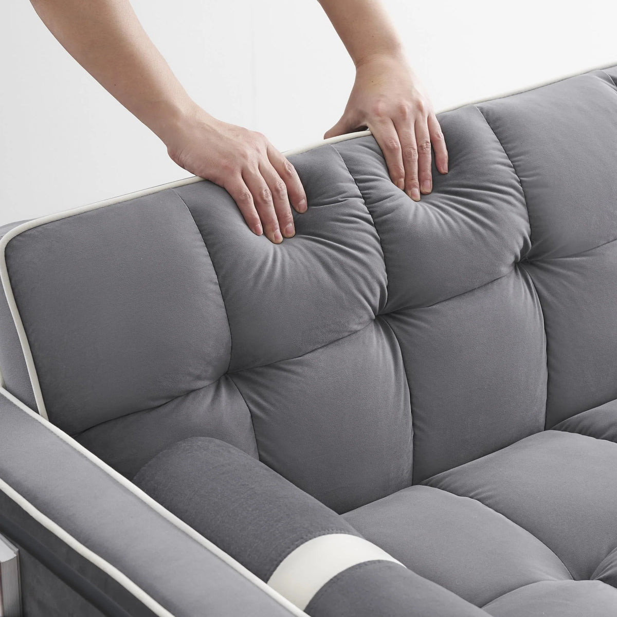 3-in-1 Convertible Sleeper Sofa Bed – 55.5" Tufted Velvet Loveseat Futon with Pull-Out Bed (Grey)