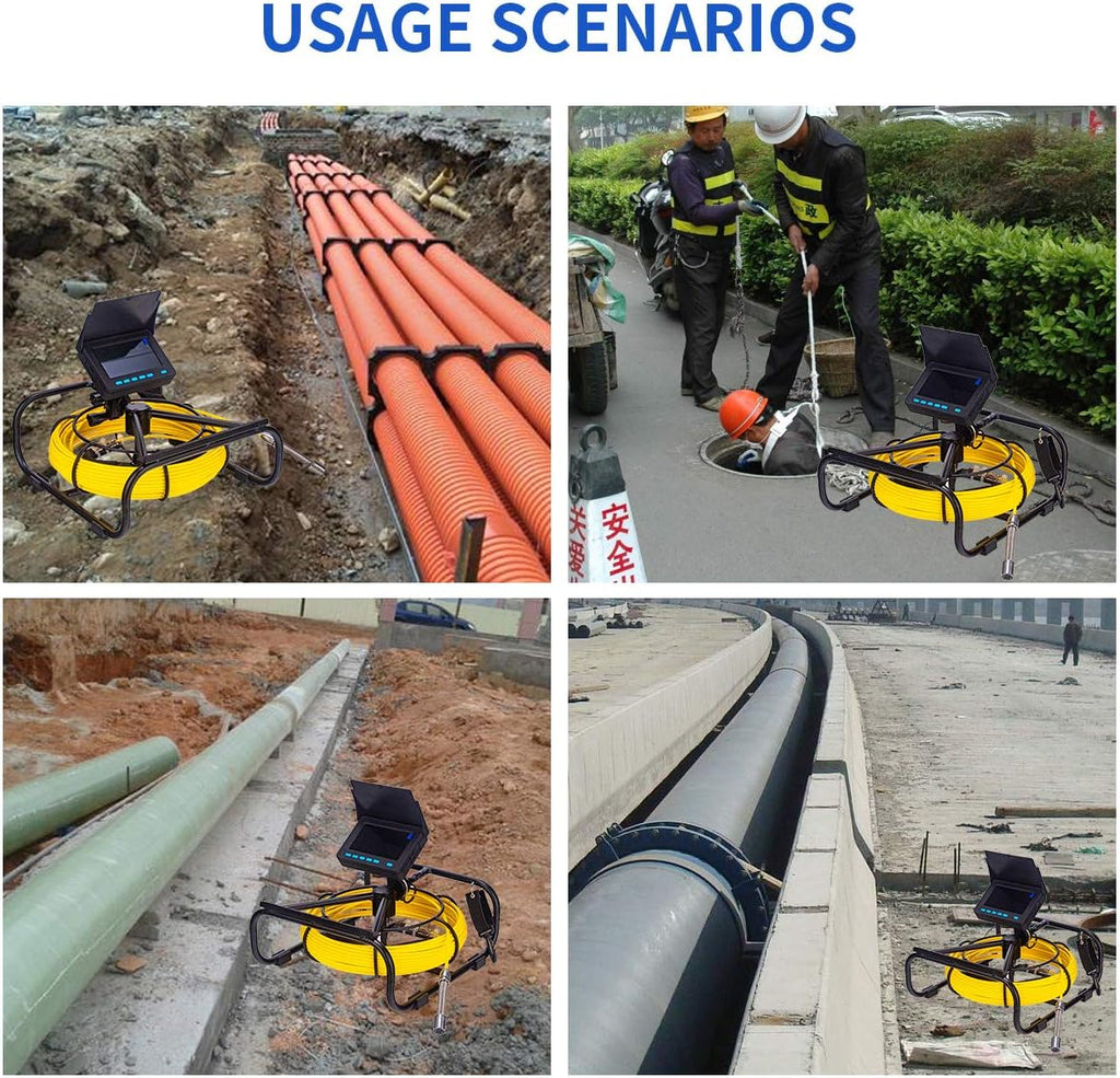 SYANSPAN Sewer Inspection Camera 100 ft, 17 mm IP68 Pipe Camera with 16GB DVR, 4.3 in Screen, 8500mAh Battery