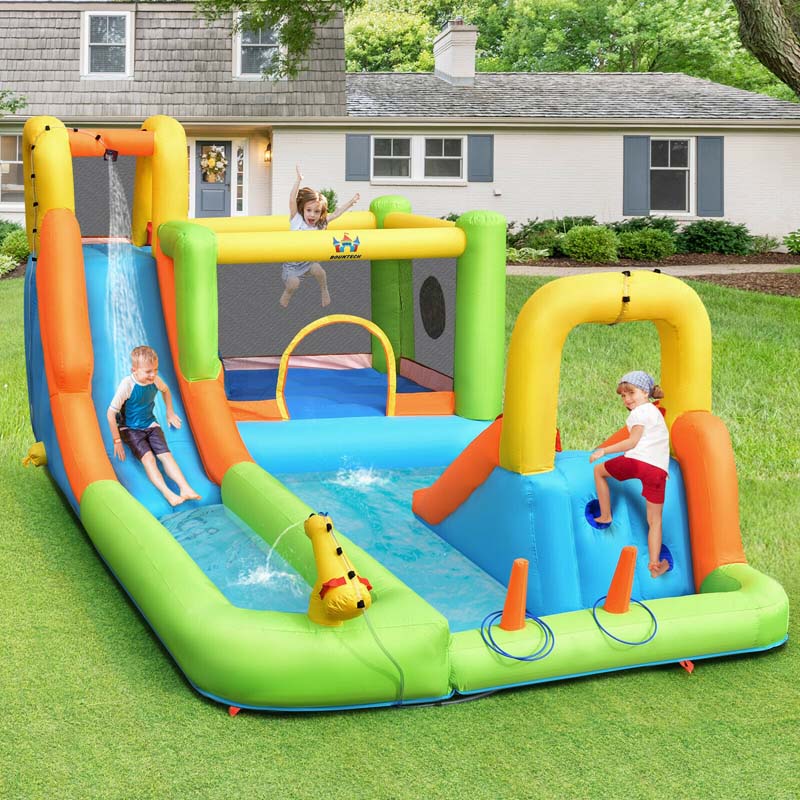 8-in-1 Inflatable Water Slide Park - Bounce House with Dual Slides, Climbing Wall & Splash Pool (Blower Not Included)