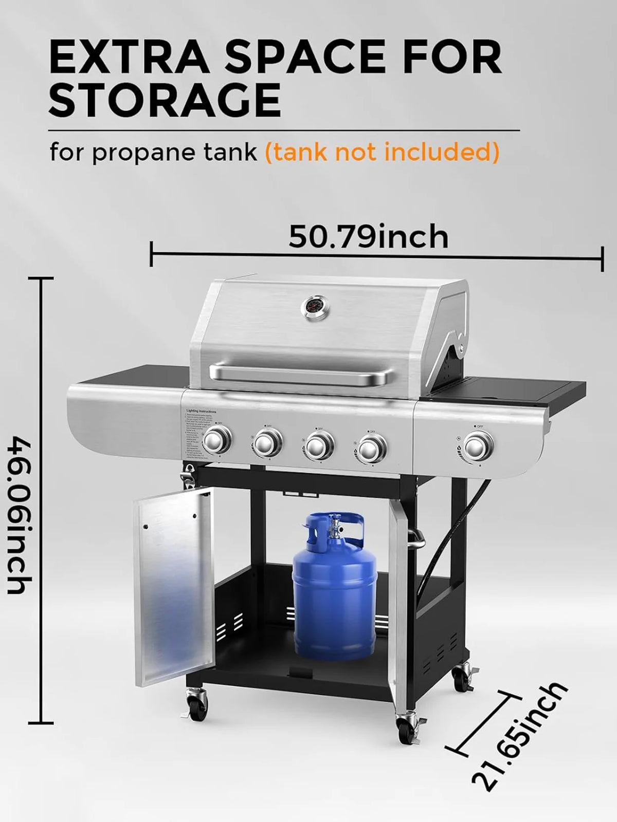 COWSAR 4-Burner Propane Gas BBQ Grill with Side Burner, 54,000 BTU Total, 502 sq in Cooking Area, Silver