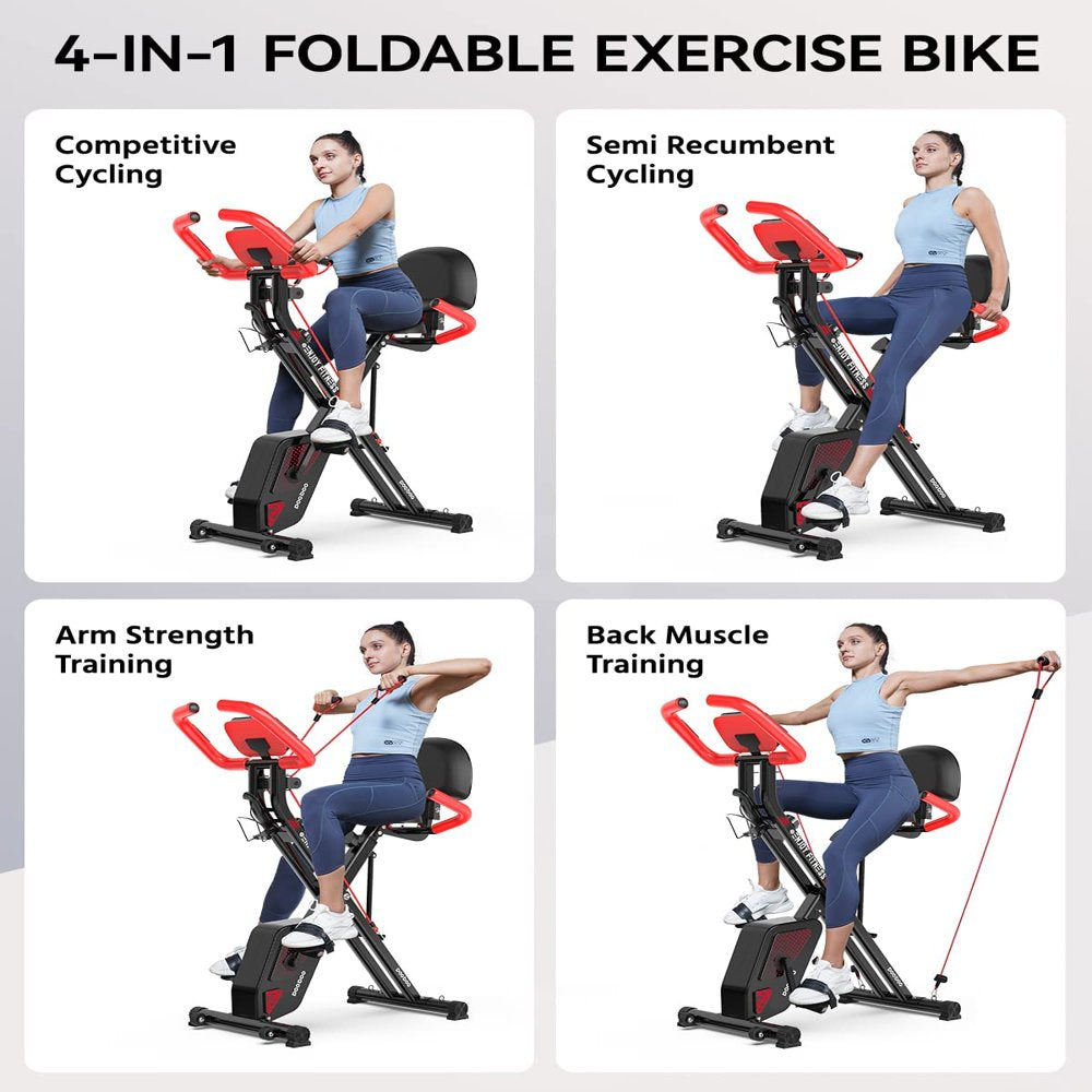 Pooboo 3-in-1 Foldable Magnetic Exercise Bike – Upright & Recumbent X-Bike, 8-Level Resistance, Pulse Sensor
