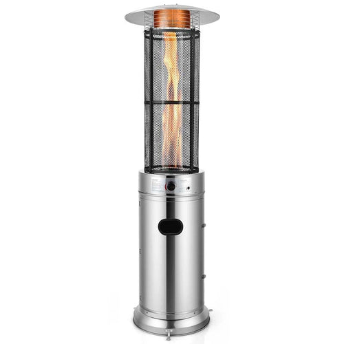 Stainless steel 41000 BTU standing propane patio heater with glass flame tube