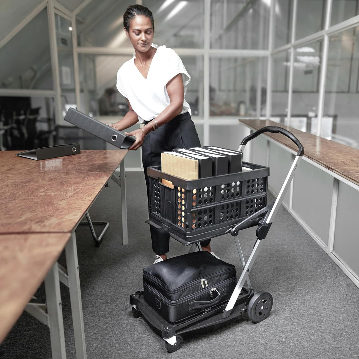 CLAX Folding Collapsible Transport Trolley – Aluminium Frame, Storage Crate, 132 lb Load