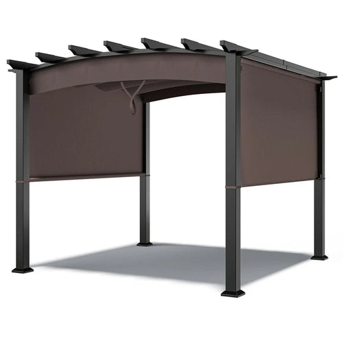 10 x 10 ft Heavy-Duty Steel Pergola with 3 Retractable Canopies – Outdoor Sun Shade for Deck, Garden & Patio