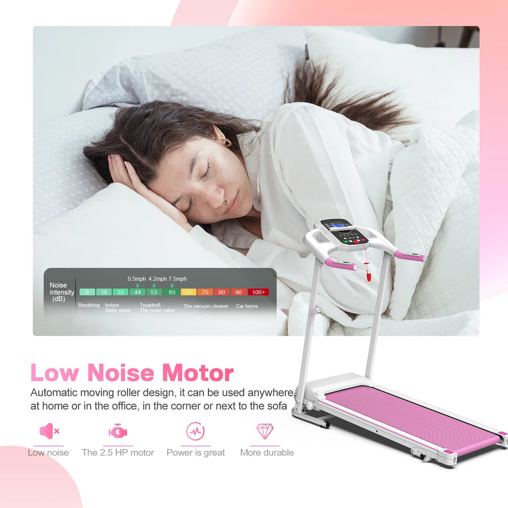 FYC Foldable Electric Treadmill – 2.5 HP Brushless Motor, 7.5 MPH, LED Display & Heart-Rate Sensor (Pink)
