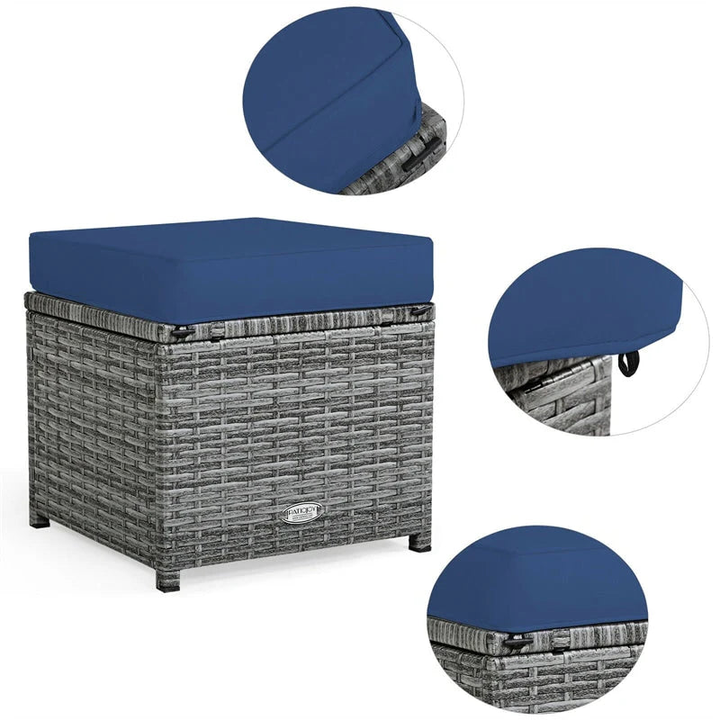 7-Piece Rattan Patio Dining Set – Sectional Sofa with Table, Ottomans & Cushions, Mix Grey