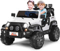 White 12V two-seater electric kids ride-on truck with remote control