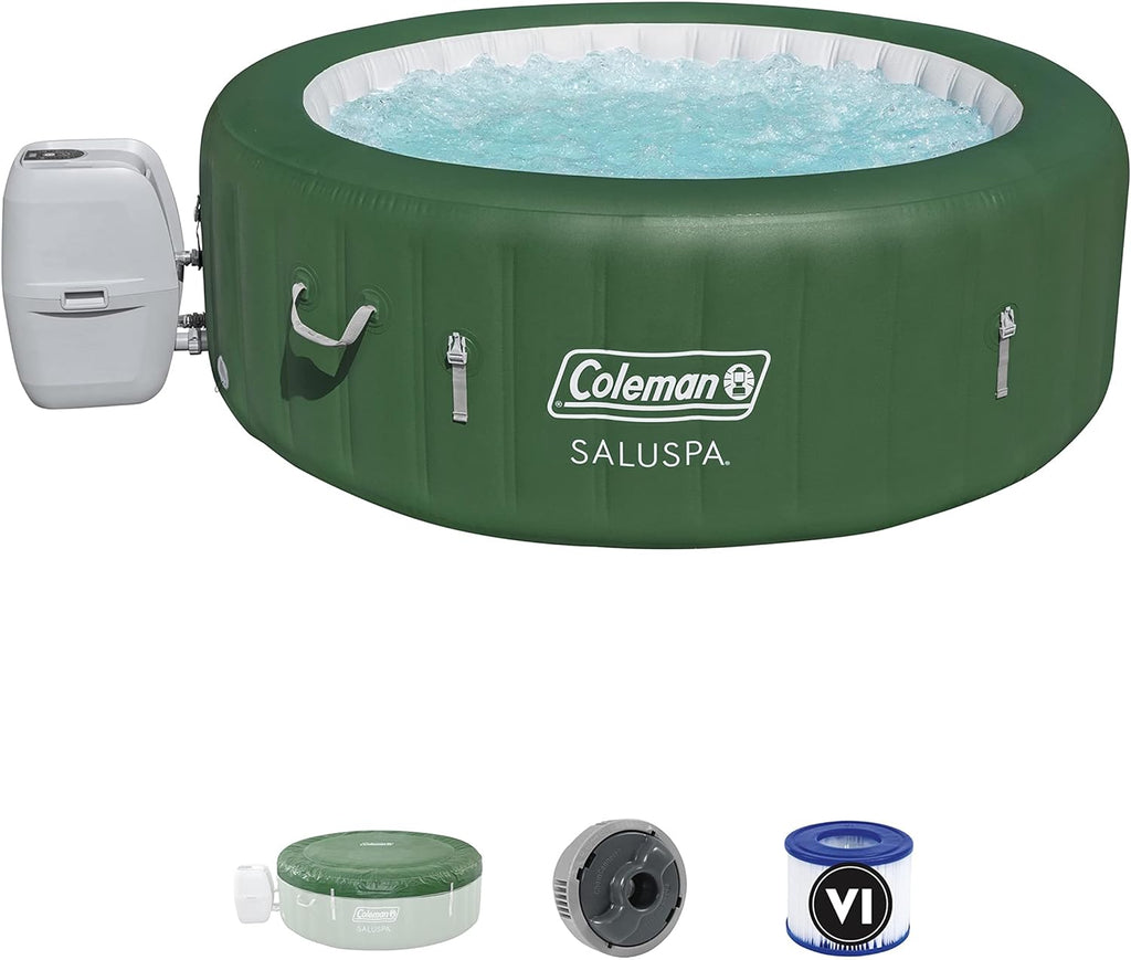 Coleman Inflatable Hot Tub Spa – 140 Bubble Jets, 242 gal, Heated, Pump & Cover, Fits 4