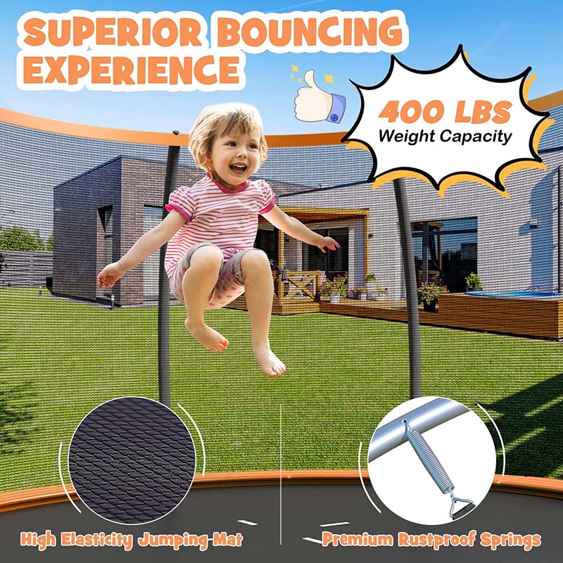 Outdoor Trampoline with Enclosure Net, Ladder & Safety Pad – 8/10/12 ft, ASTM Approved