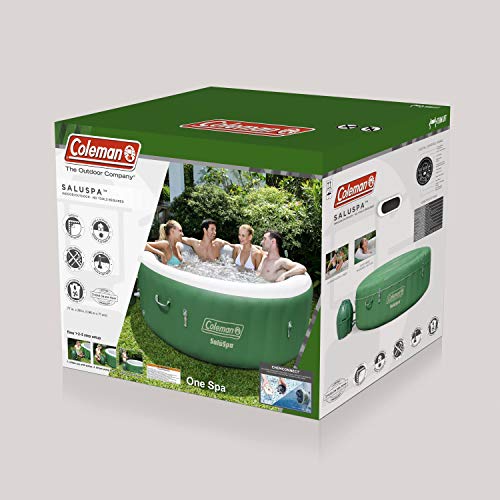 Coleman SaluSpa AirJet Inflatable Hot Tub Spa for 4-6 People, Green & White with Digital Pump