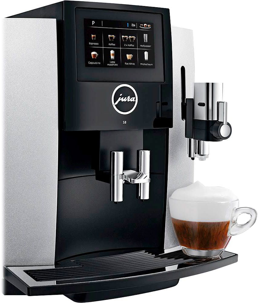 Moonlight silver JURA S8 automatic espresso machine with touchscreen