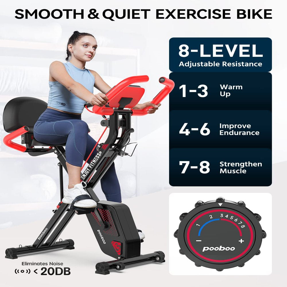 Pooboo 3-in-1 Foldable Magnetic Exercise Bike – Upright & Recumbent X-Bike, 8-Level Resistance, Pulse Sensor