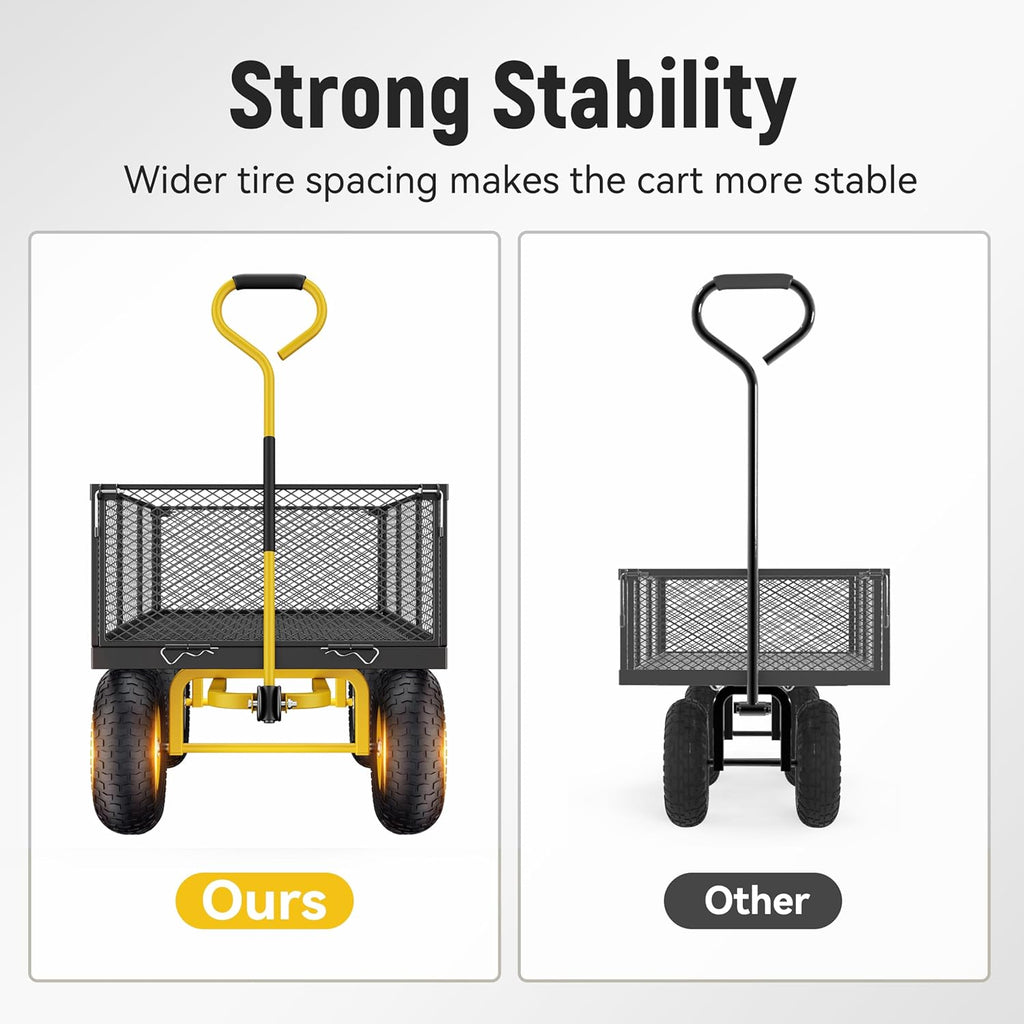 Vibemo 2-in-1 Steel Garden Cart – 1400 lb Heavy-Duty Wagon, Mesh Sides to Flatbed, 13" Pneumatic Tyres