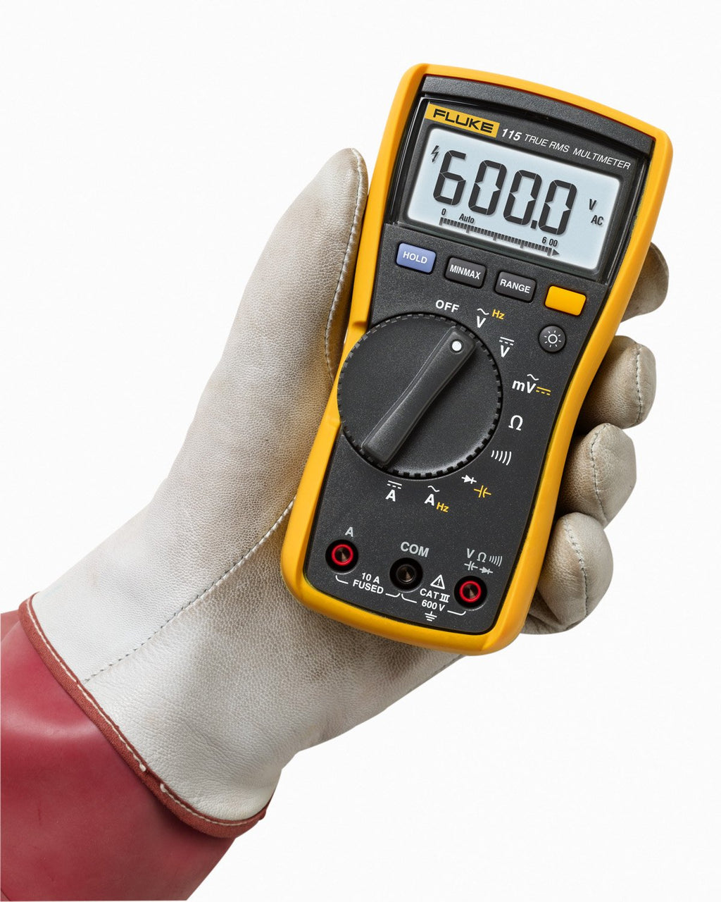 Fluke 115 True-RMS Digital Multimeter – AC/DC to 600V, 10A Current, Resistance & Capacitance, with Holster & Leads