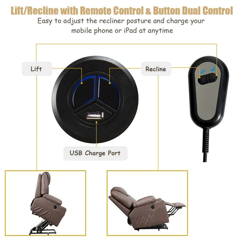 Electric Power Lift Recliner Chair with Heat & 8-Point Massage – USB, Cup Holders, for Elderly