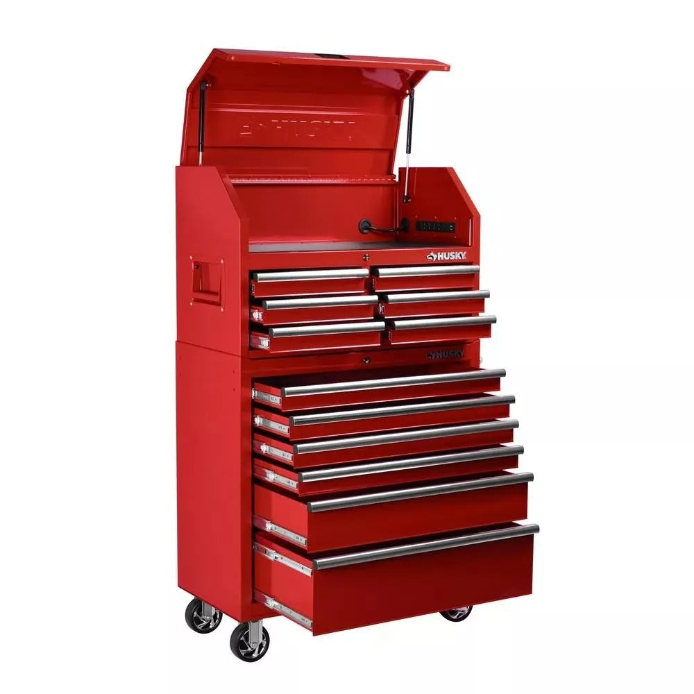 36-Inch 12-Drawer Tool Chest & Cabinet Combo – Red, Ball-Bearing Slides, Power Strip, 1,200 lb