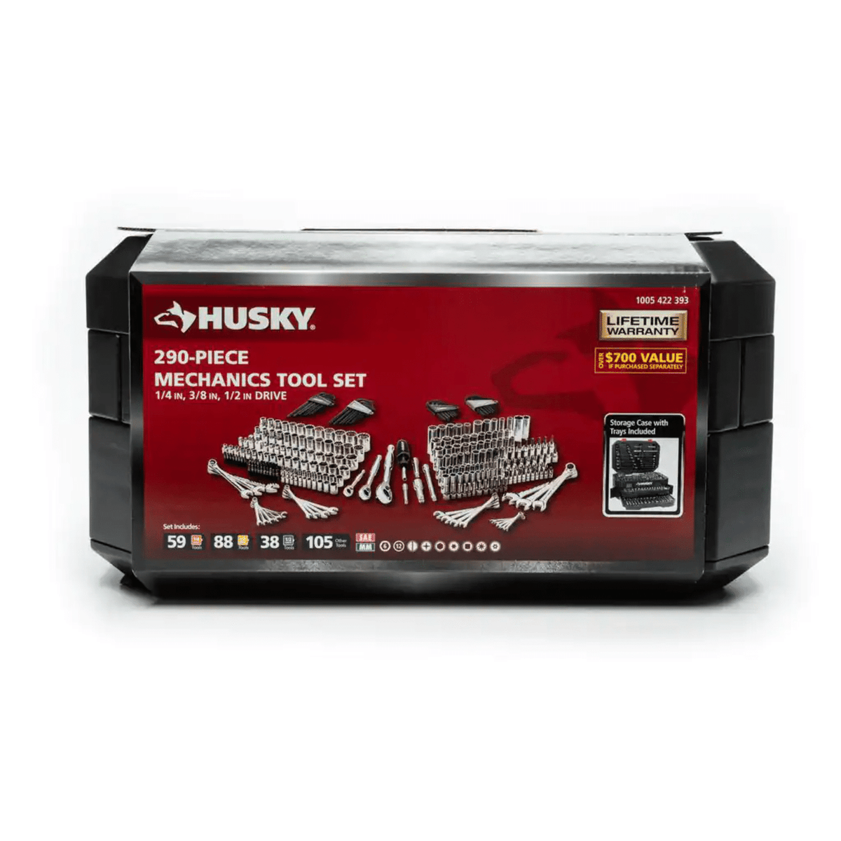Husky 290-Piece Mechanics Tool Set (H290MTS) – 1/4", 3/8" & 1/2" Drive Sockets, Ratchets & Wrenches