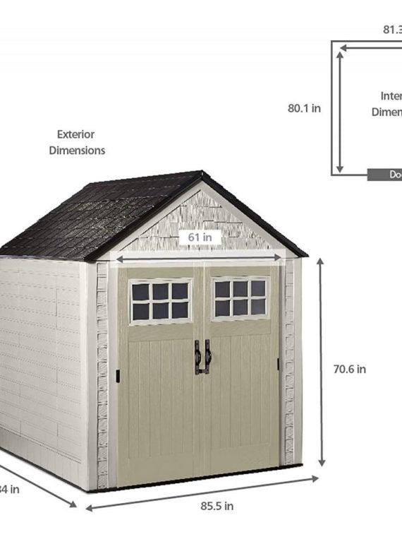 Rubbermaid 7 x 7 ft Weather-Resistant Resin Garden Storage Shed with Windows & Utility Hooks, Sand