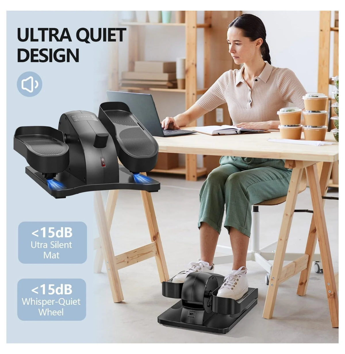 Under-Desk Electric Elliptical Leg Exerciser, Seated Pedal Machine with 12 Speeds and Remote for Seniors