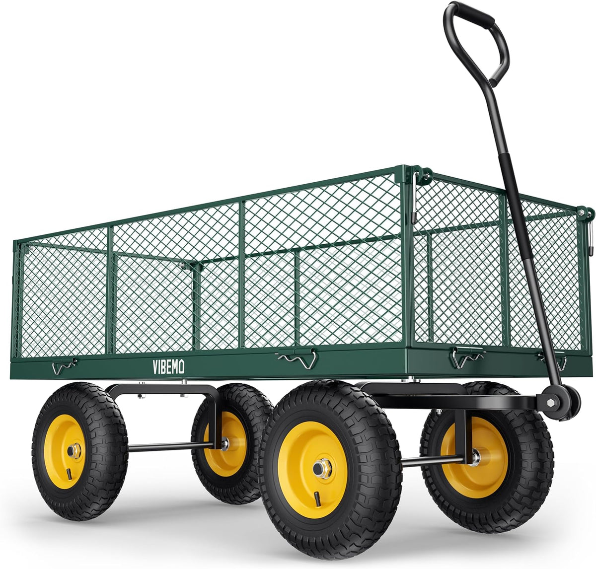 Vibemo 2-in-1 Steel Garden Cart – 1400 lb Heavy-Duty Wagon, Mesh Sides to Flatbed, 13" Pneumatic Tyres