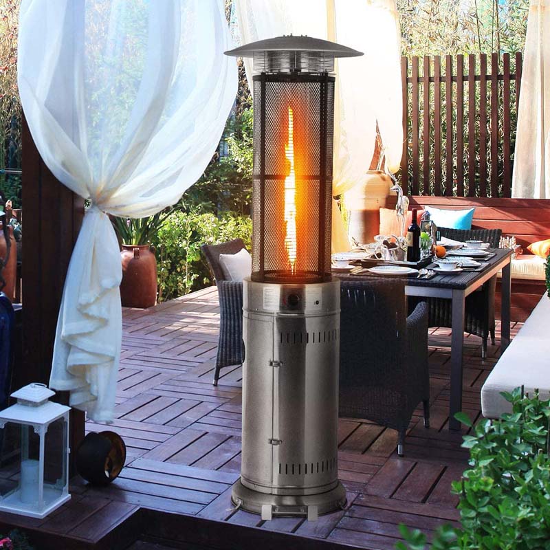 41000 BTU Stainless Steel Patio Heater - Standing Propane Garden Heater with Glass Flame Tube, Wheels & Tilt Shut-Off