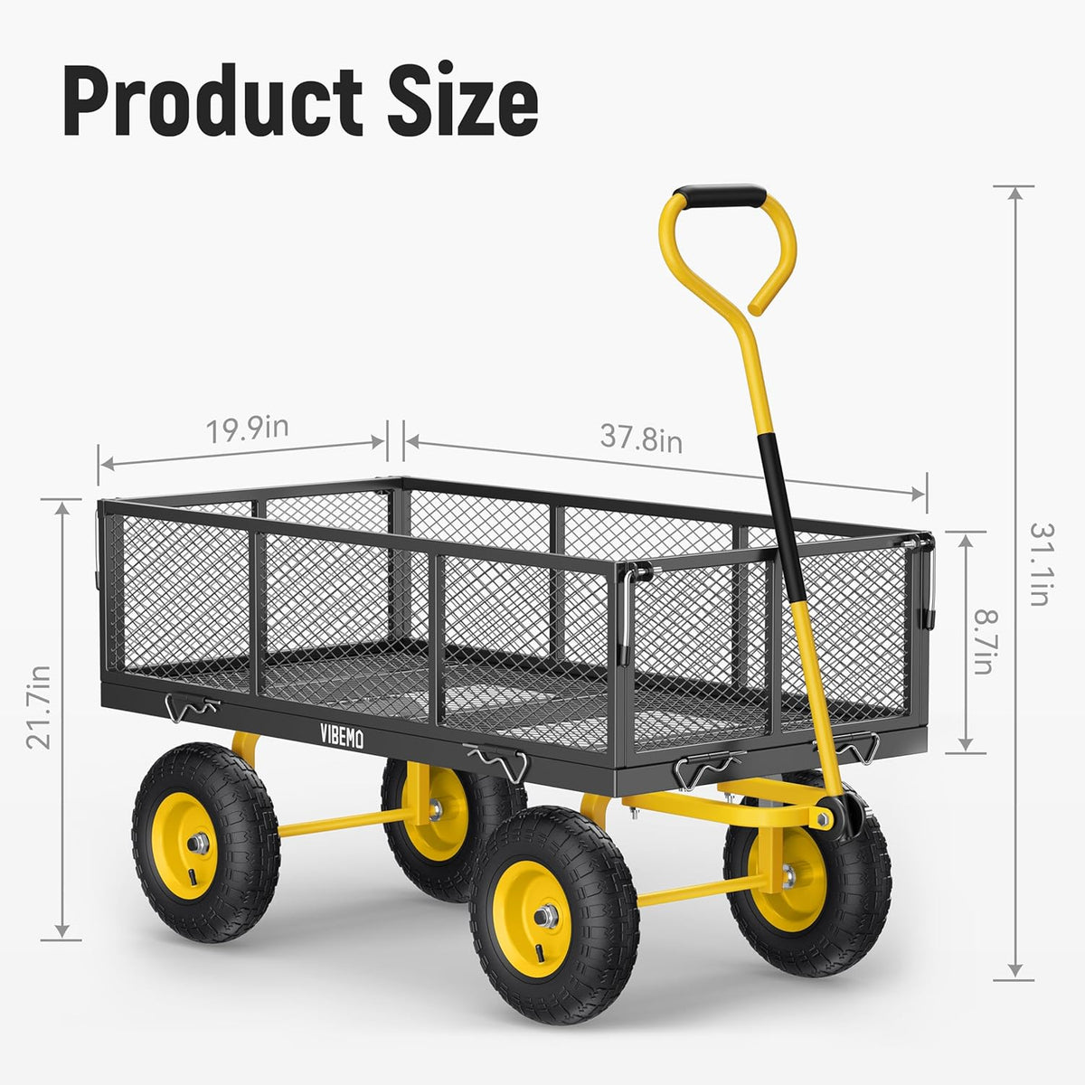Vibemo 2-in-1 Steel Garden Cart – 1400 lb Heavy-Duty Wagon, Mesh Sides to Flatbed, 13" Pneumatic Tyres