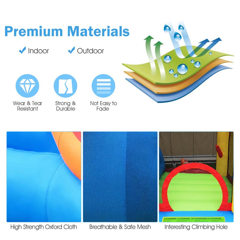 6-in-1 Kids Inflatable Water Slide Bounce House with Climbing Wall, Splash Pool, Basketball Rim & 740W Blower