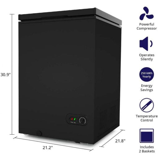 Northair 3.5 cu ft Chest Freezer, Black, 2 Removable Baskets, 7-Level Thermostat, Quiet Compact Design