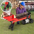 Red and black 7-ton electric hydraulic log splitter machine with wheels