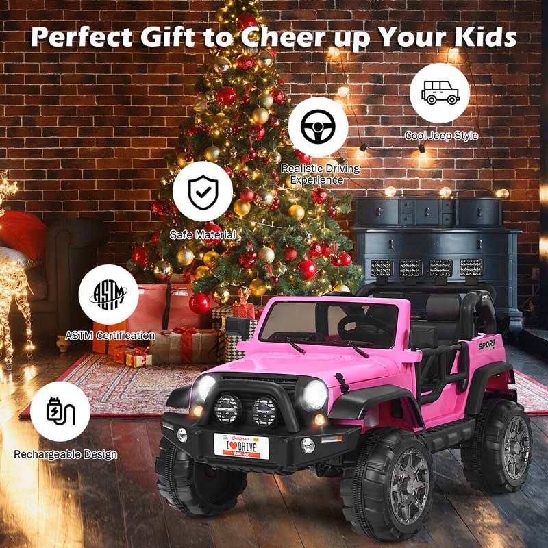 12V 2-Seater Kids Ride-On Truck with Remote Control, Storage, LED Lights and Music, Ages 3+
