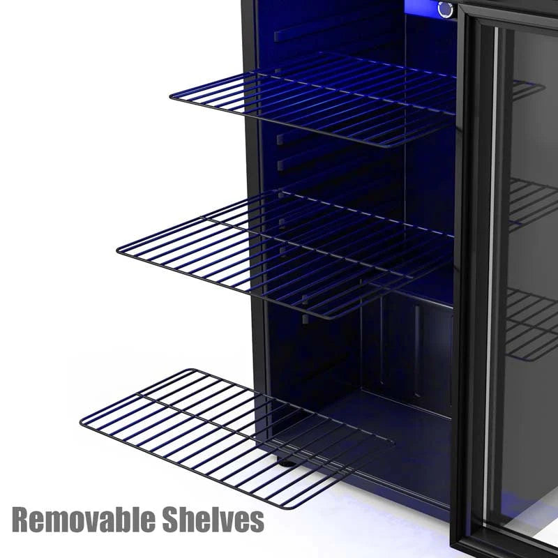 120-Can Beverage Cooler Fridge with Glass Door & Blue LED Light, 3.2 cu ft, Built-in or Freestanding