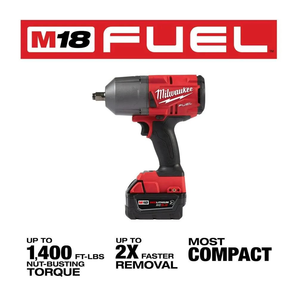Milwaukee M18 FUEL 1/2 in. High-Torque Impact Wrench Kit 2767-22R, Friction Ring, 2x XC5.0 Batteries